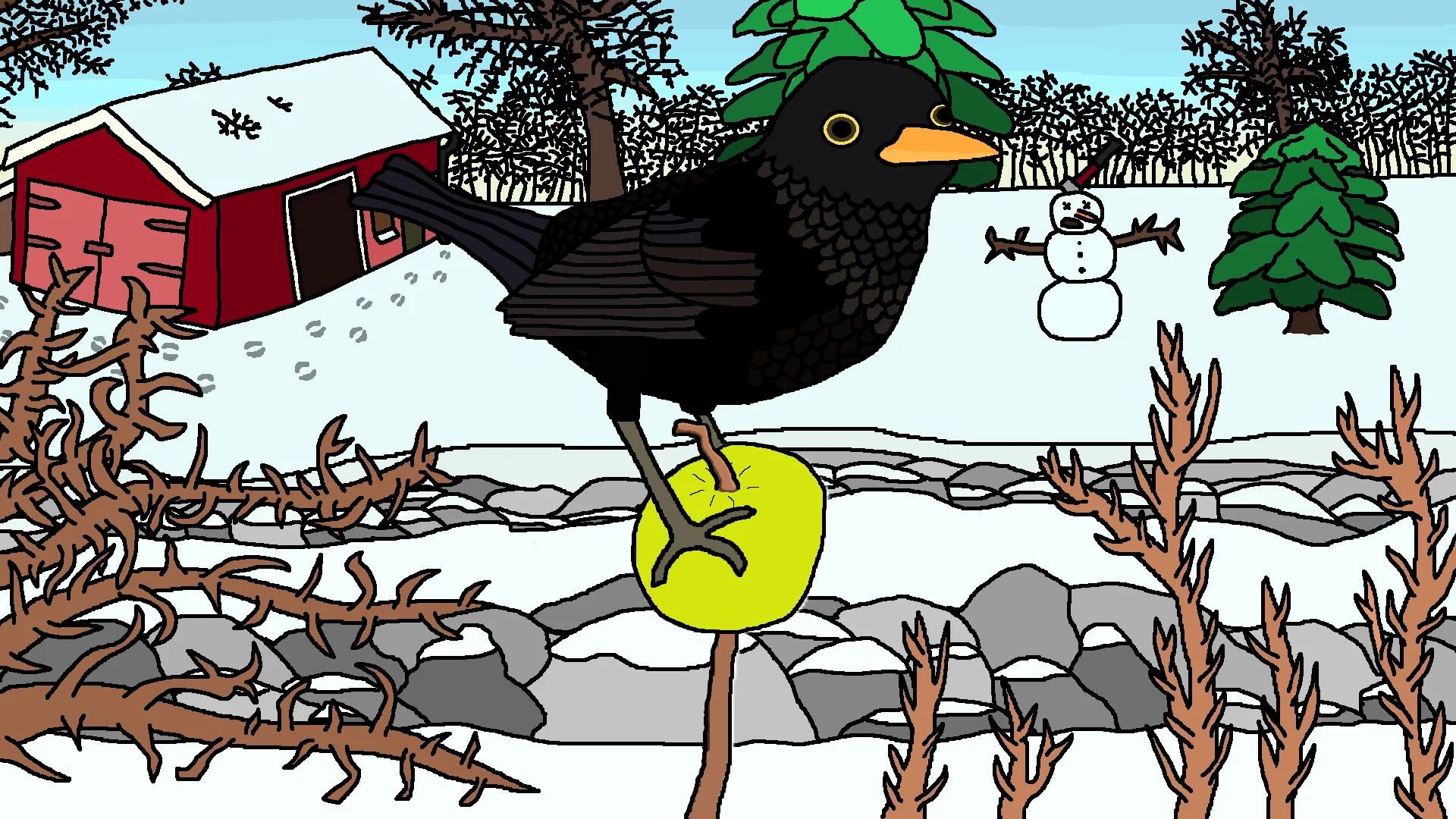 Koltrast i snön, målad av LoomBoom